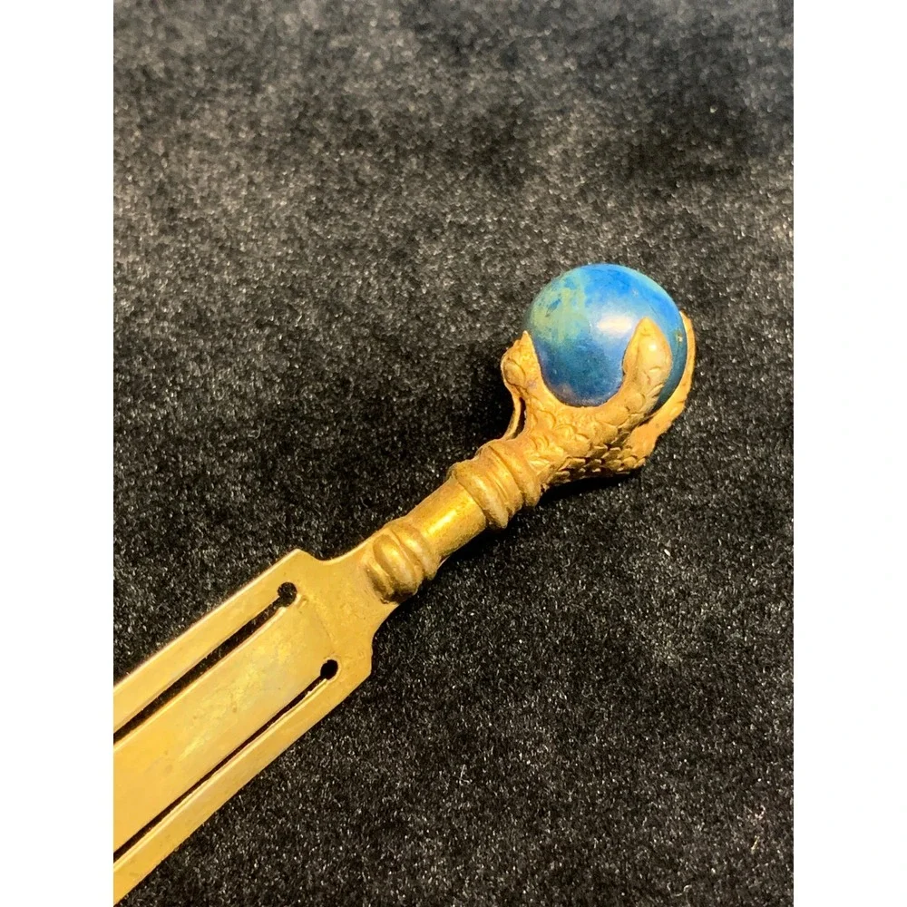 Vintage Germany Gold Tone Dragon Claw Blue Orb Bookmark Gothic Desk Accessory